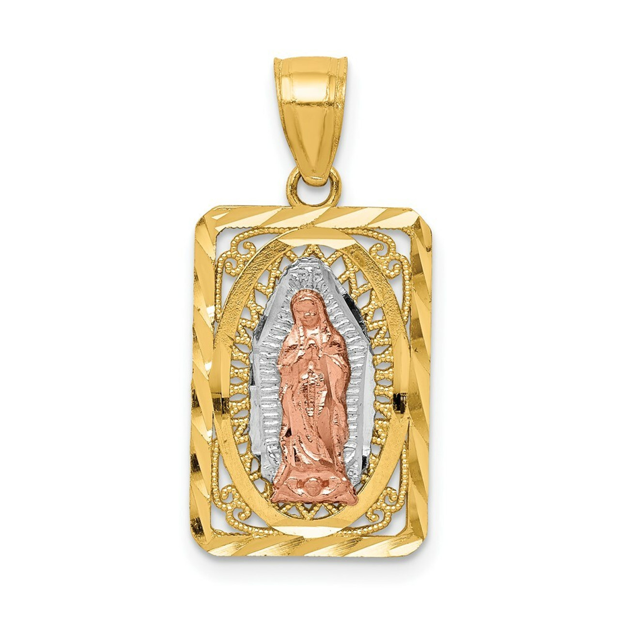 14k Tri-Color Gold Diamond-cut Lady of Guadalupe Pendant - (A86-258)