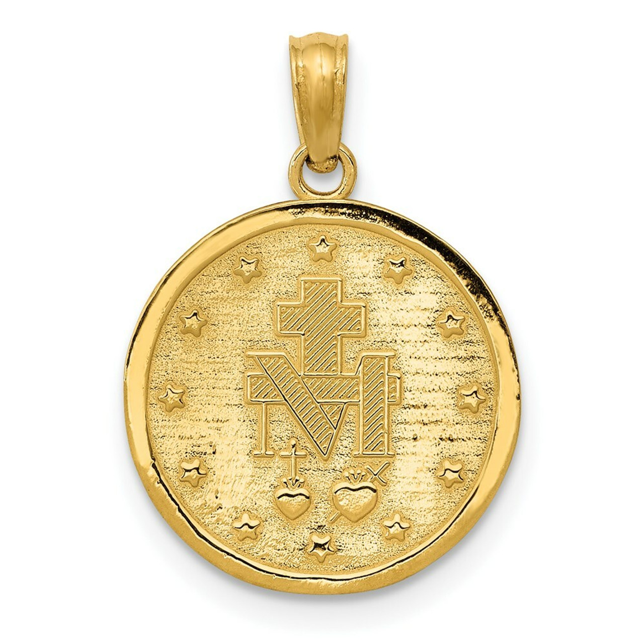 14K Yellow Gold Miraculous Medal Pendant 15mm width - (A86-591)