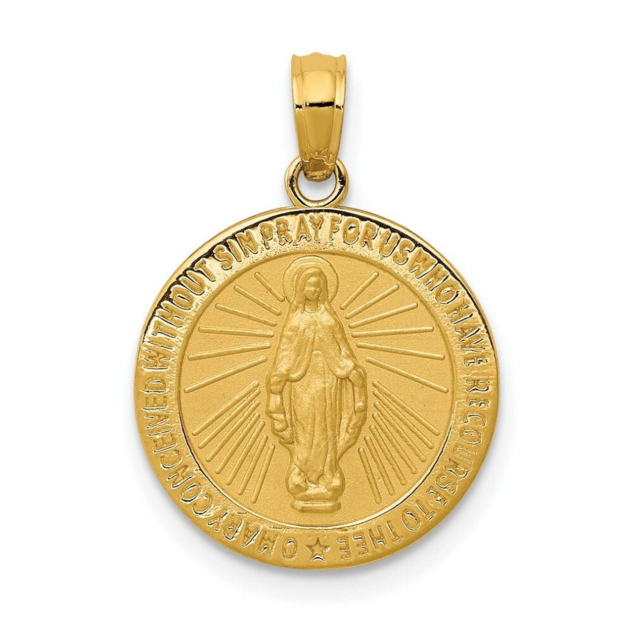 14K Yellow Gold Miraculous Medal Pendant 15mm width - (A86-591)