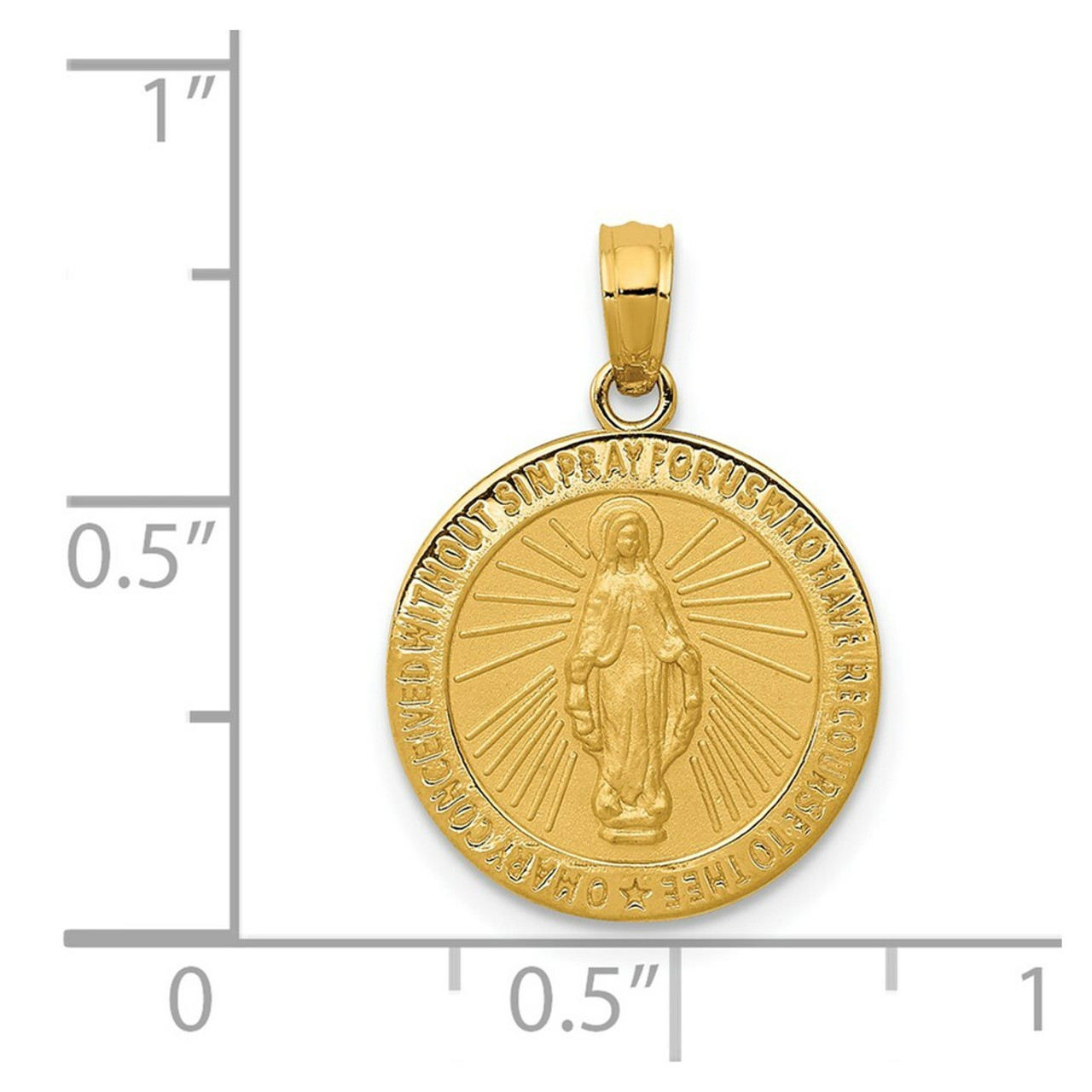 14K Yellow Gold Miraculous Medal Pendant 15mm width - (A86-591)