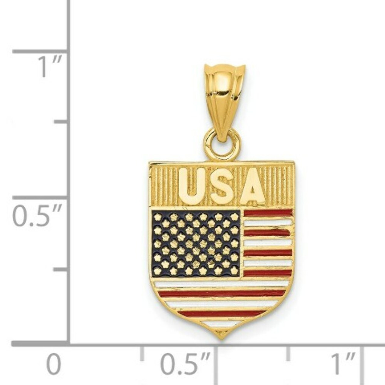 14K Yellow Gold USA Flag Enameled Pendant - (A87-190)