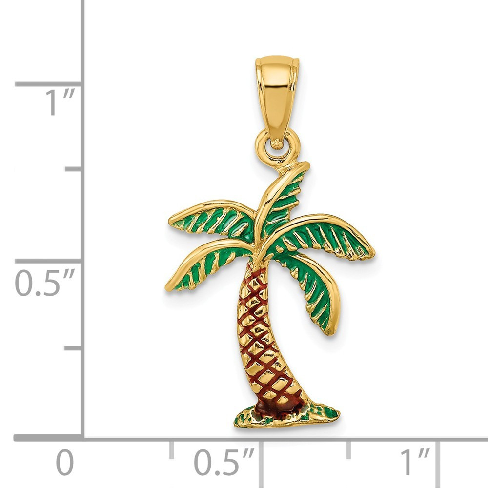 14K Yellow Gold Enamel Palm Tree Charm Pendant - (A91-146) - Roy
