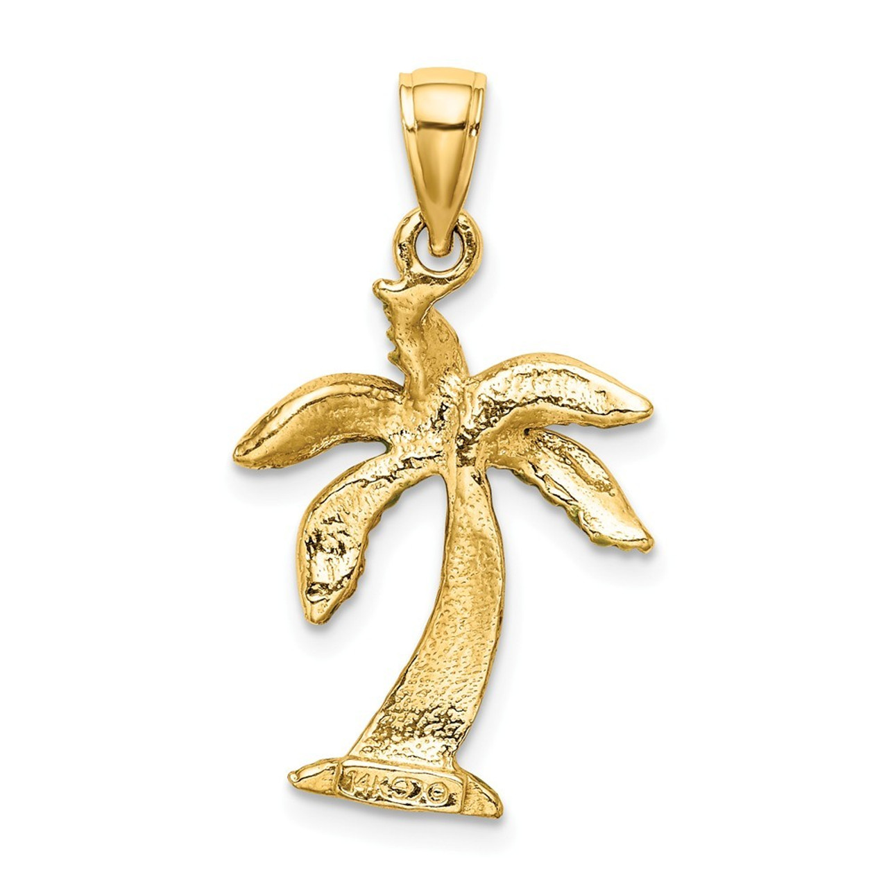 14K Yellow Gold Enamel Palm Tree Charm Pendant - (A91-146) - Roy