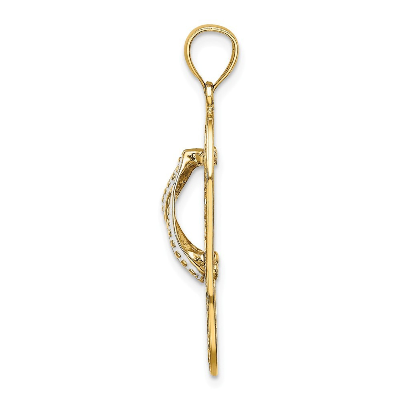 14K Yellow Gold Multi Heart Flip-Flop With White Enamel