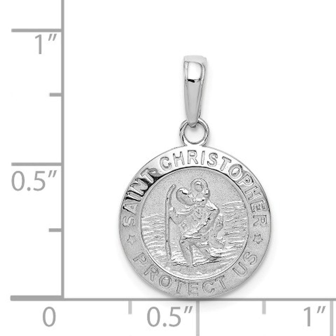 14k White Gold Saint Christopher Medal Charm Pendant - (A93-949)