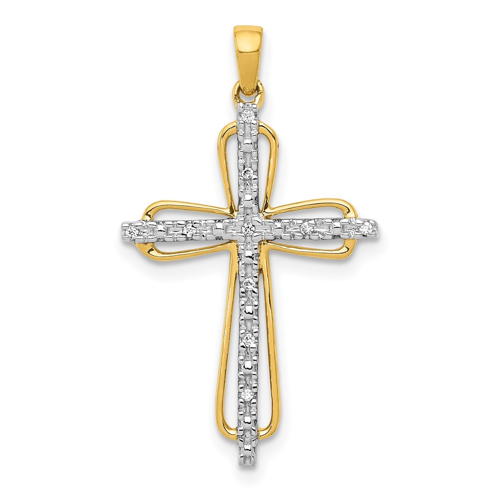 14K Yellow Gold .03-Carat Diamond Accent Cross Pendant - (A97-276