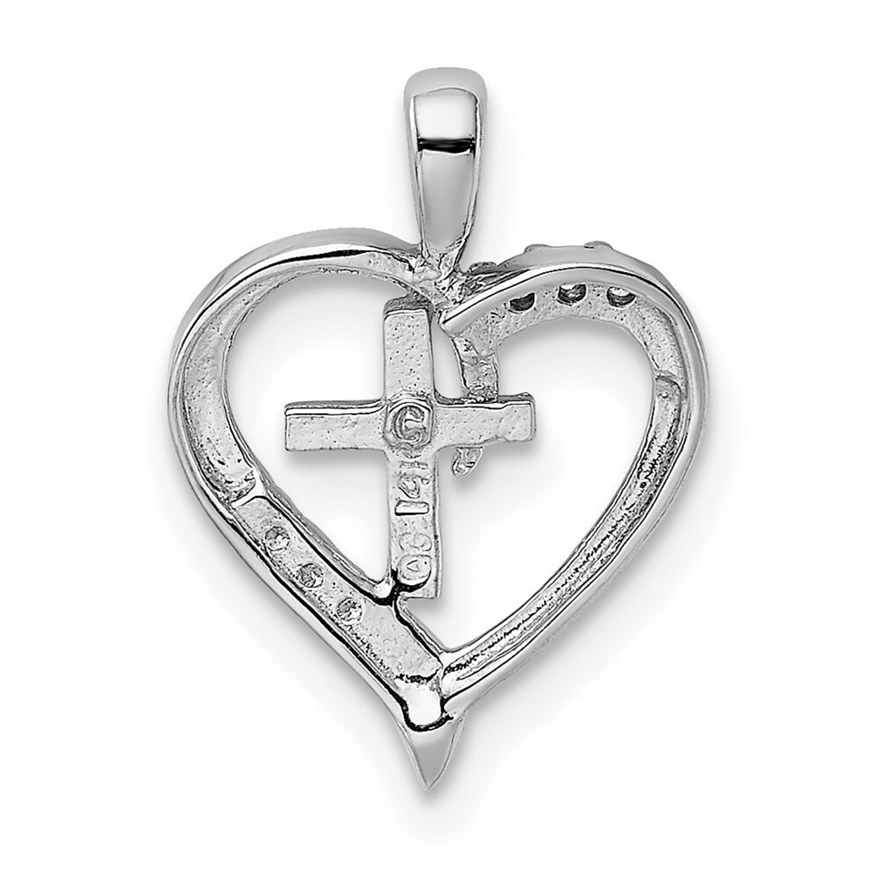 14K White Gold Diamond Accent Heart and Cross Pendant - (A97-335)