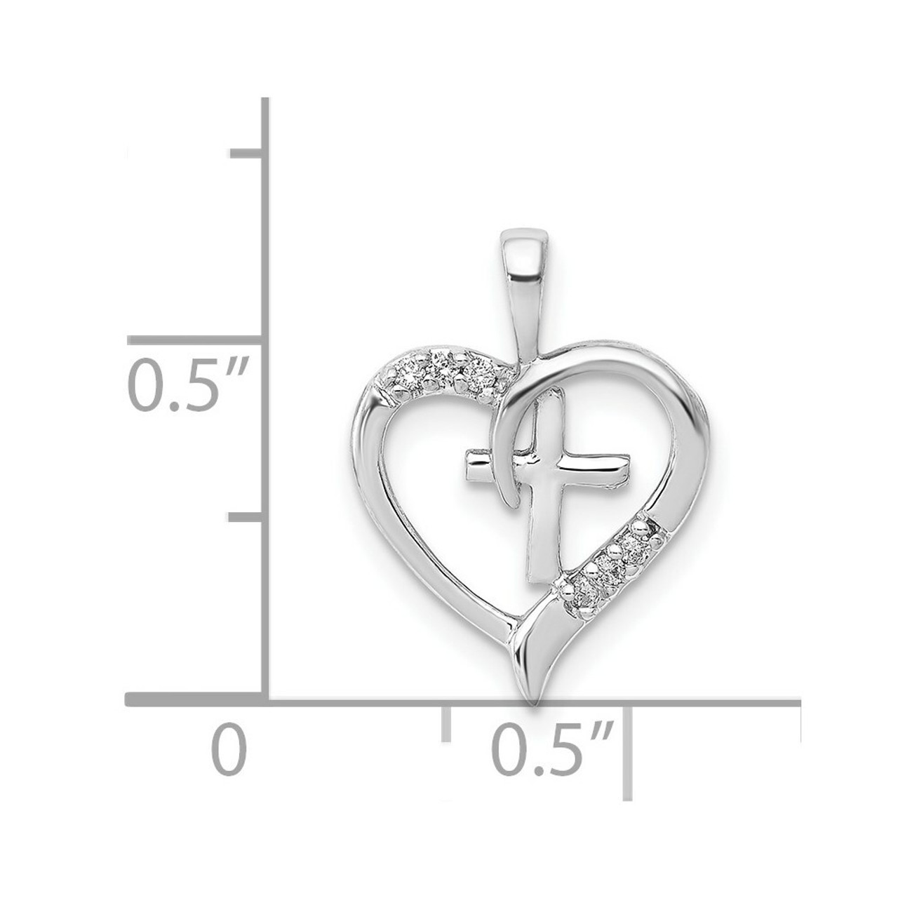 14K White Gold Diamond Accent Heart and Cross Pendant - (A97-335)