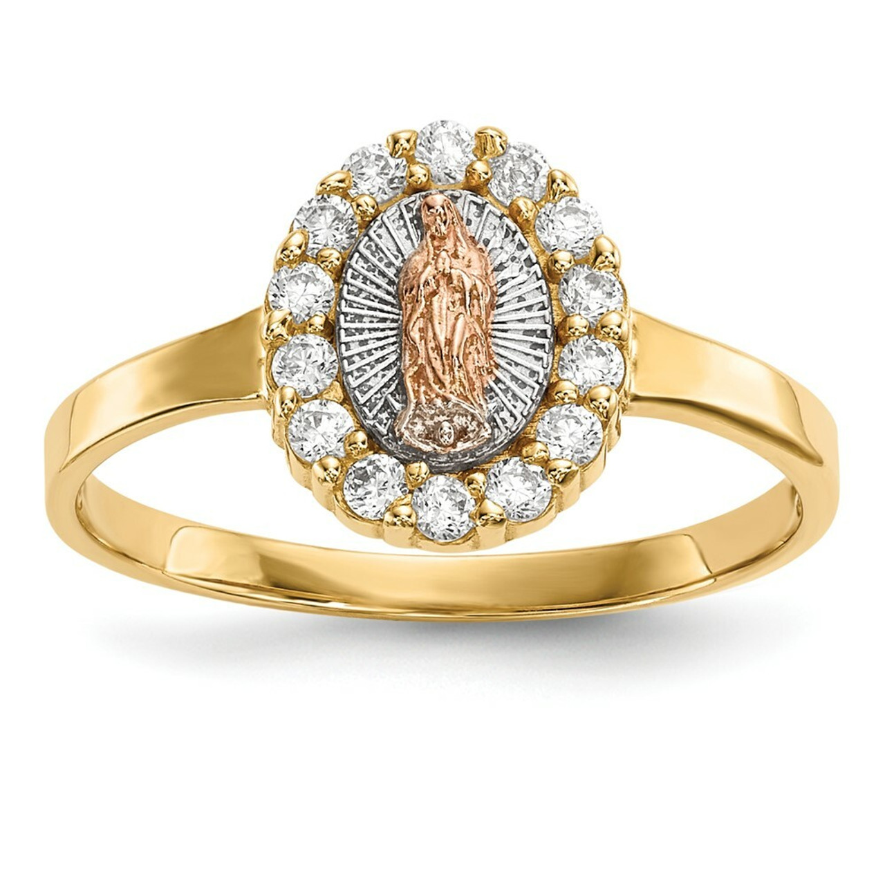 14k Two Tone Gold CZ Lady of Guadalupe Ring - Size: 7 - (B32-160)