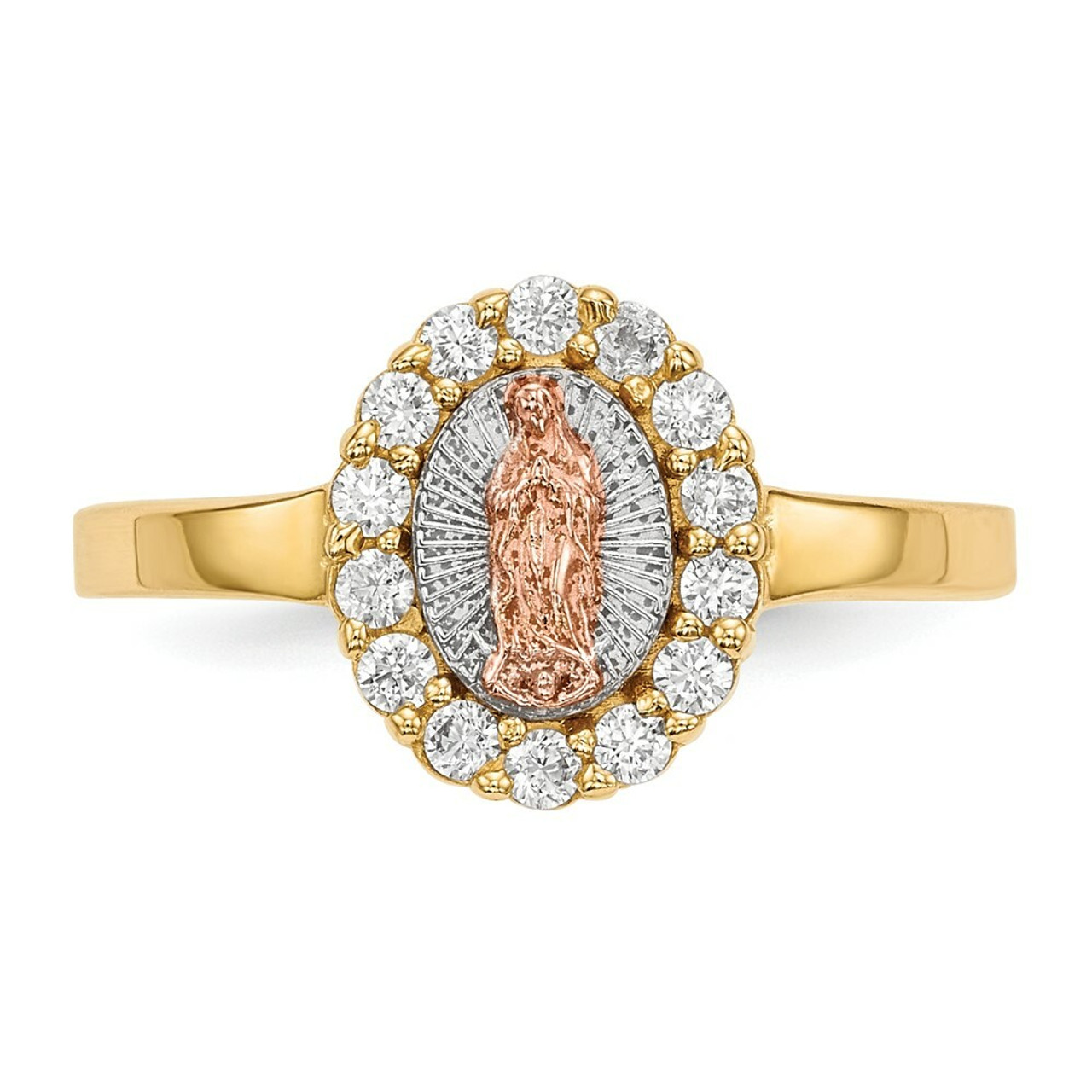 14k Two Tone Gold CZ Lady of Guadalupe Ring - Size: 7 - (B32-160)