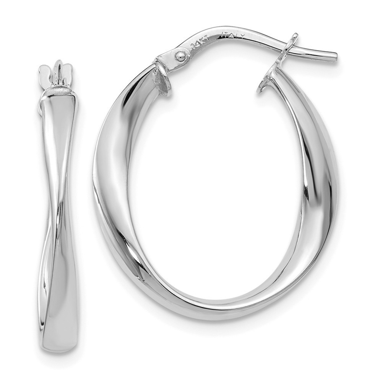 Leslie's 14K White Gold Polished Hoop Earrings 28mm length - (B37-120)