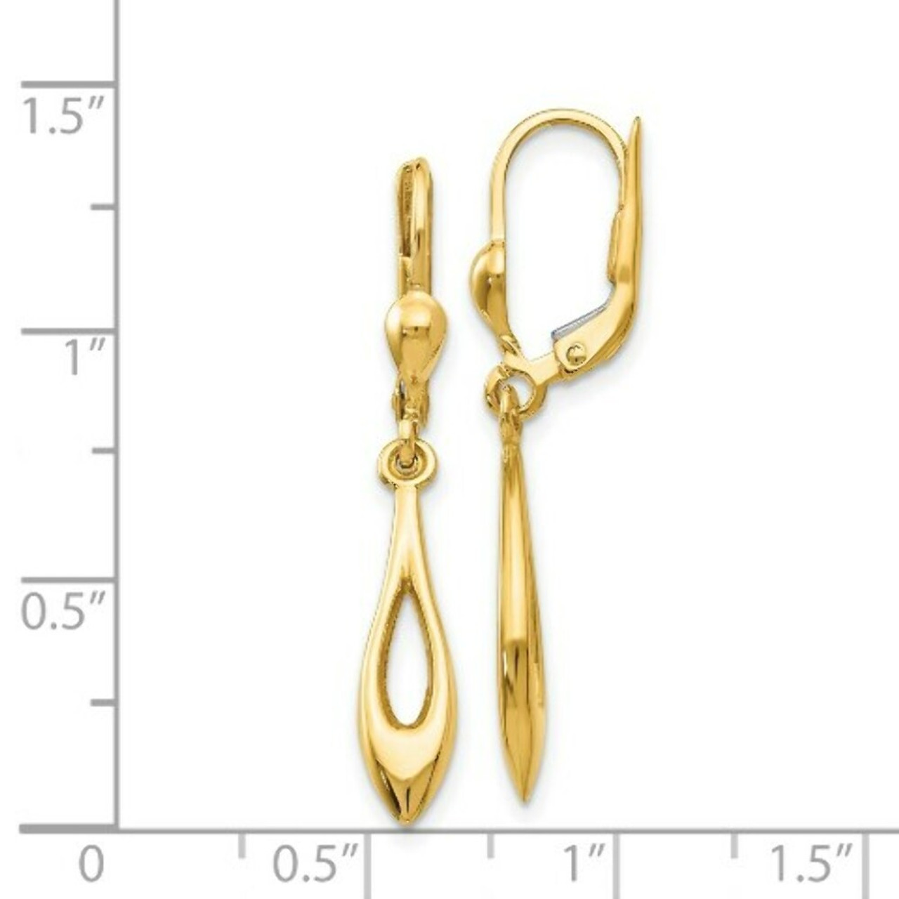14K Yellow Gold Polished Dangle Leverback Earrings - (B42-255)