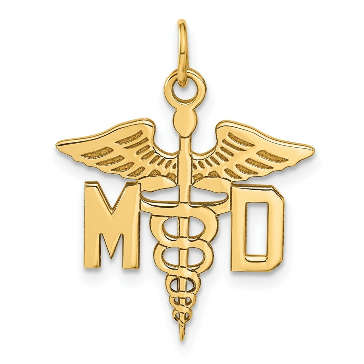 14K Yellow Gold Large M.D. Caduceus Charm - (A82-502)