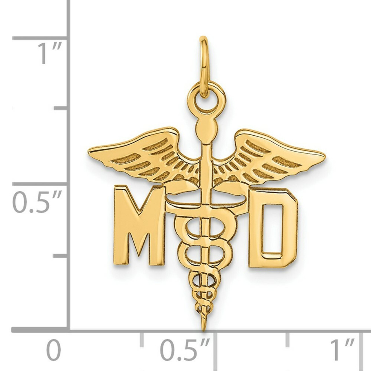 14K Yellow Gold Large M.D. Caduceus Charm - (A82-502)
