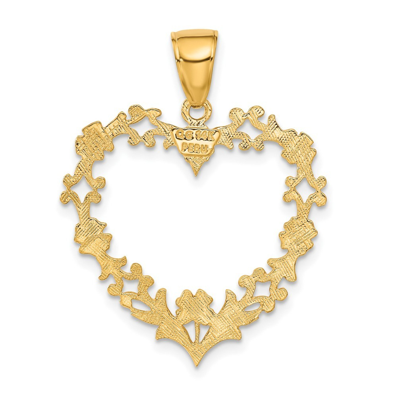 14K Yellow Gold Large Floral Heart Pendant - (A83-476)