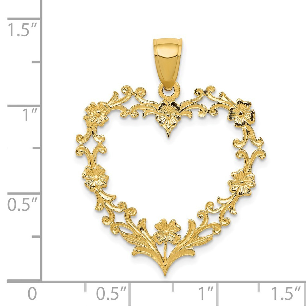 14K Yellow Gold Large Floral Heart Pendant - (A83-476)
