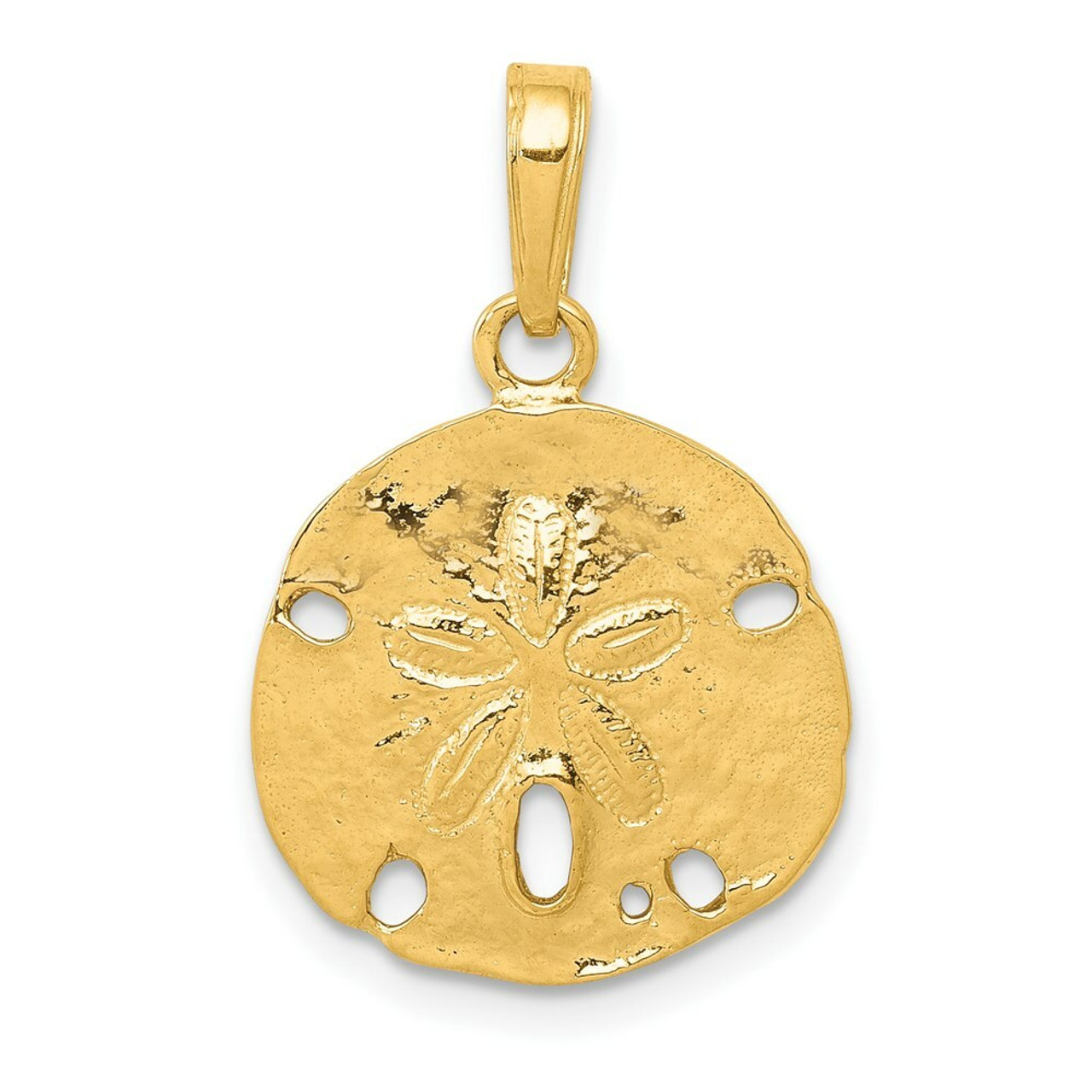 14K Yellow Gold Polished Sand Dollar Pendant - (A83-523)