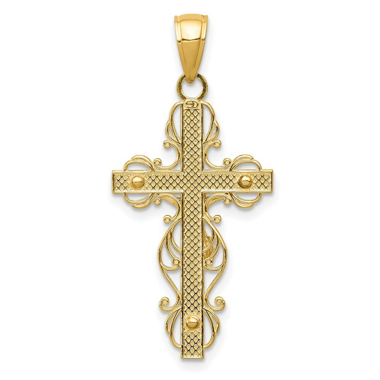 14K Yellow Gold Polished Crucifix with Lace Trim Pendant - (A85-960)