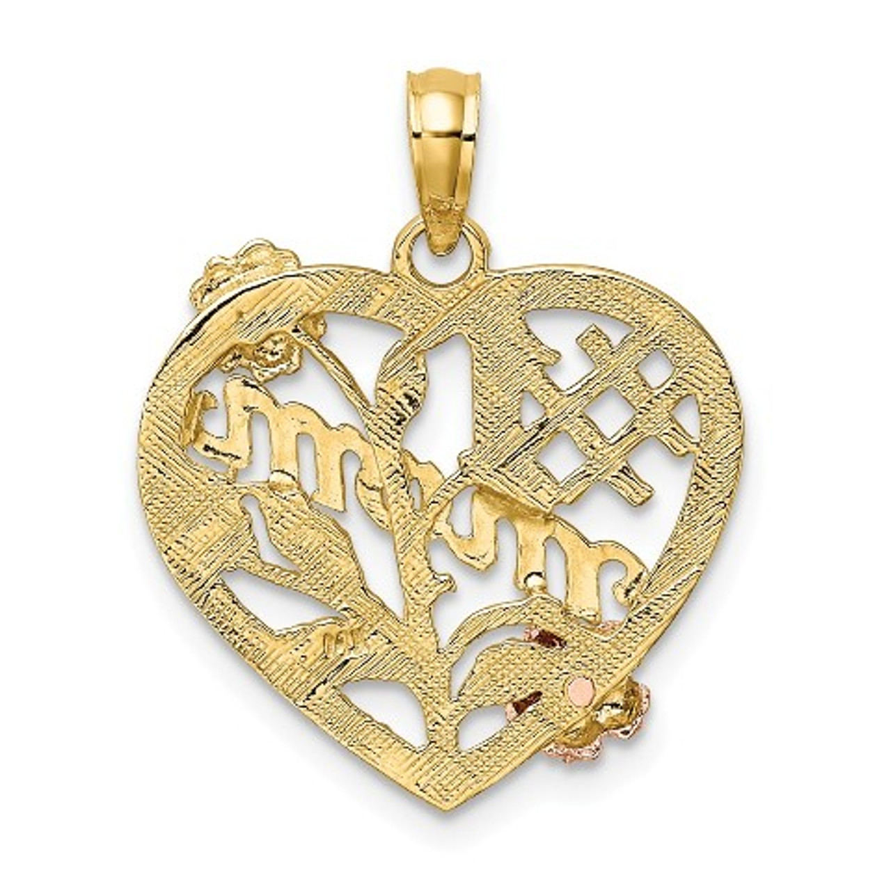 14K Two-tone Yellow & Rose Gold With #1 MOM Heart With Flower