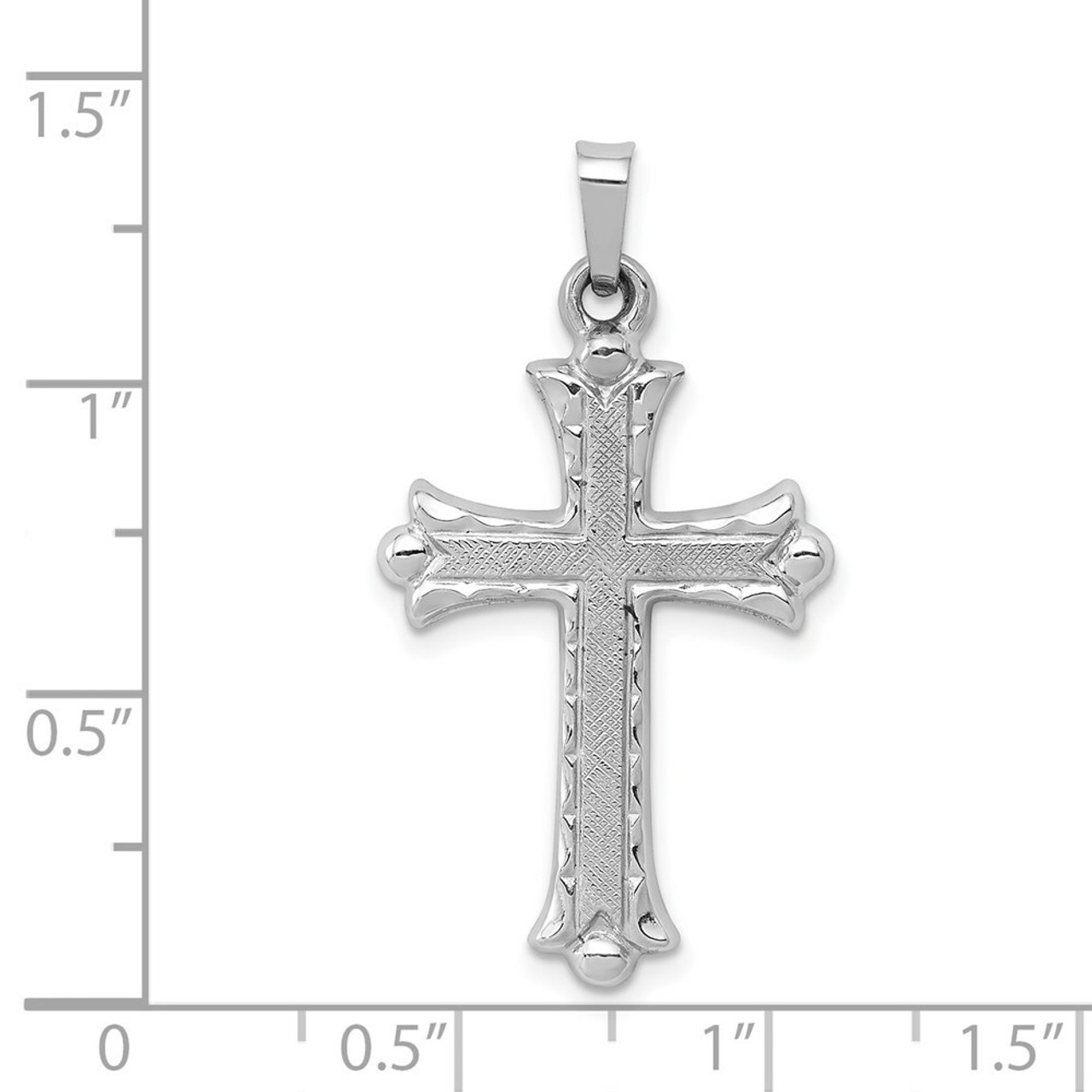 14K White Gold Textured and Polished Fleur de lis Cross Pendant - (B11-104)
