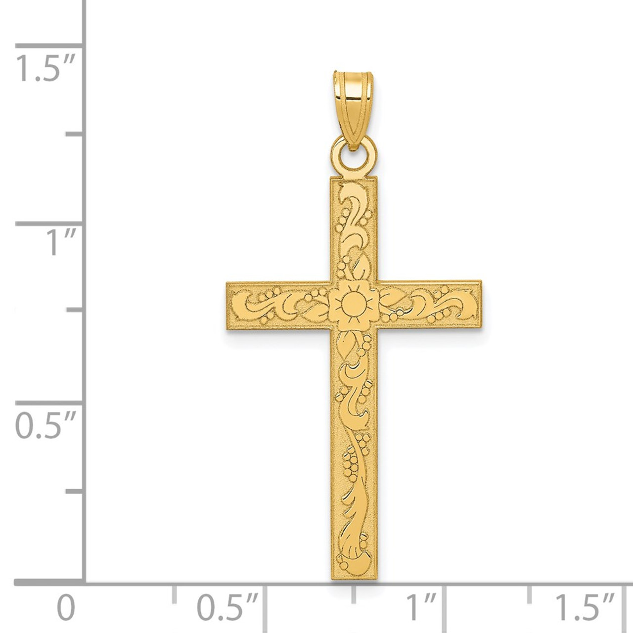 14K Yellow Gold Floral Cross Pendant 37mm length - (B11-141)
