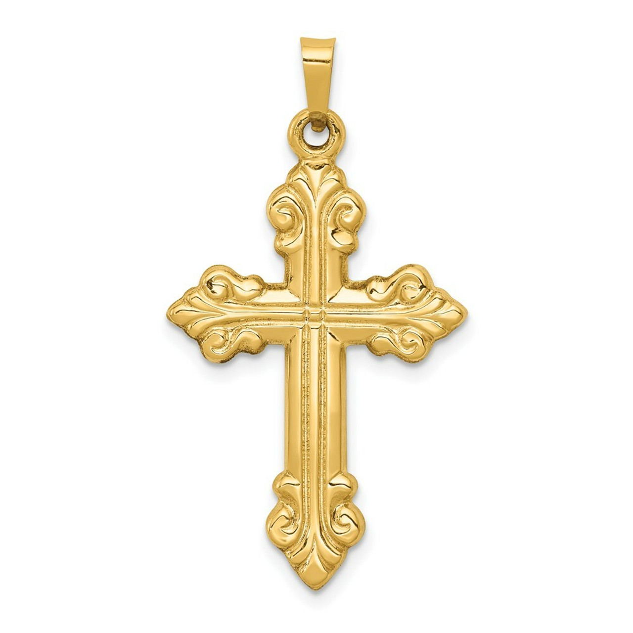 14K Yellow Gold Polished Cross Budded Pendant - (B11-406)