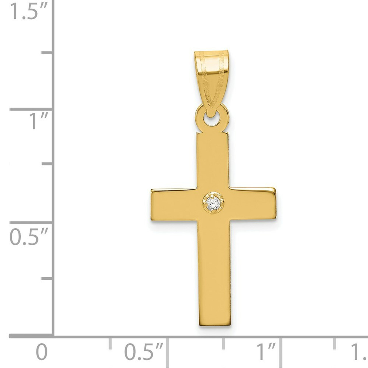 14K Yellow Gold Polished Diamond Cross Pendant - (B11-493)