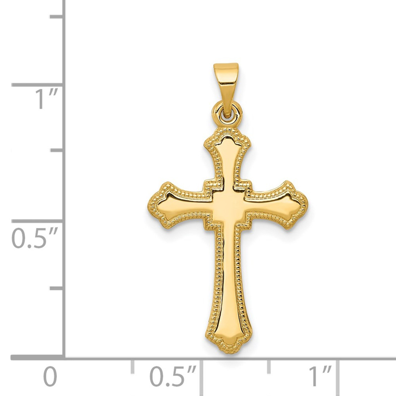 14K Yellow Gold Budded Cross Pendant 28mm length - (B11-590)