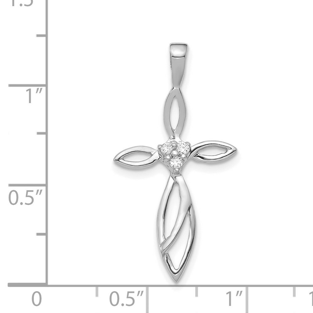 14K White Gold SI3/I1 Diamond Cross Pendant 1/20-Carat - (B13-575)