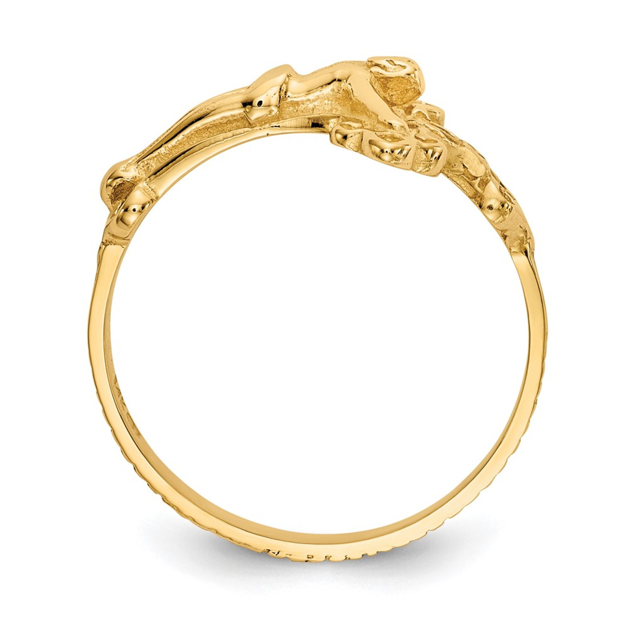 14K Yellow Gold Satin & Diamond-cut Crucifix Ring - Size 6 - (B31-884)