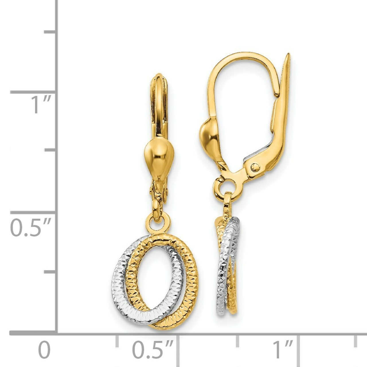 14K Two-tone Gold Textured and Polished Dangle Leverback Earrings - (B42-260)