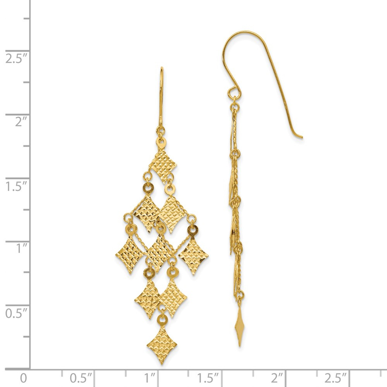 14K Yellow Gold Diamond-cut Chandelier Earrings - (B42-377)