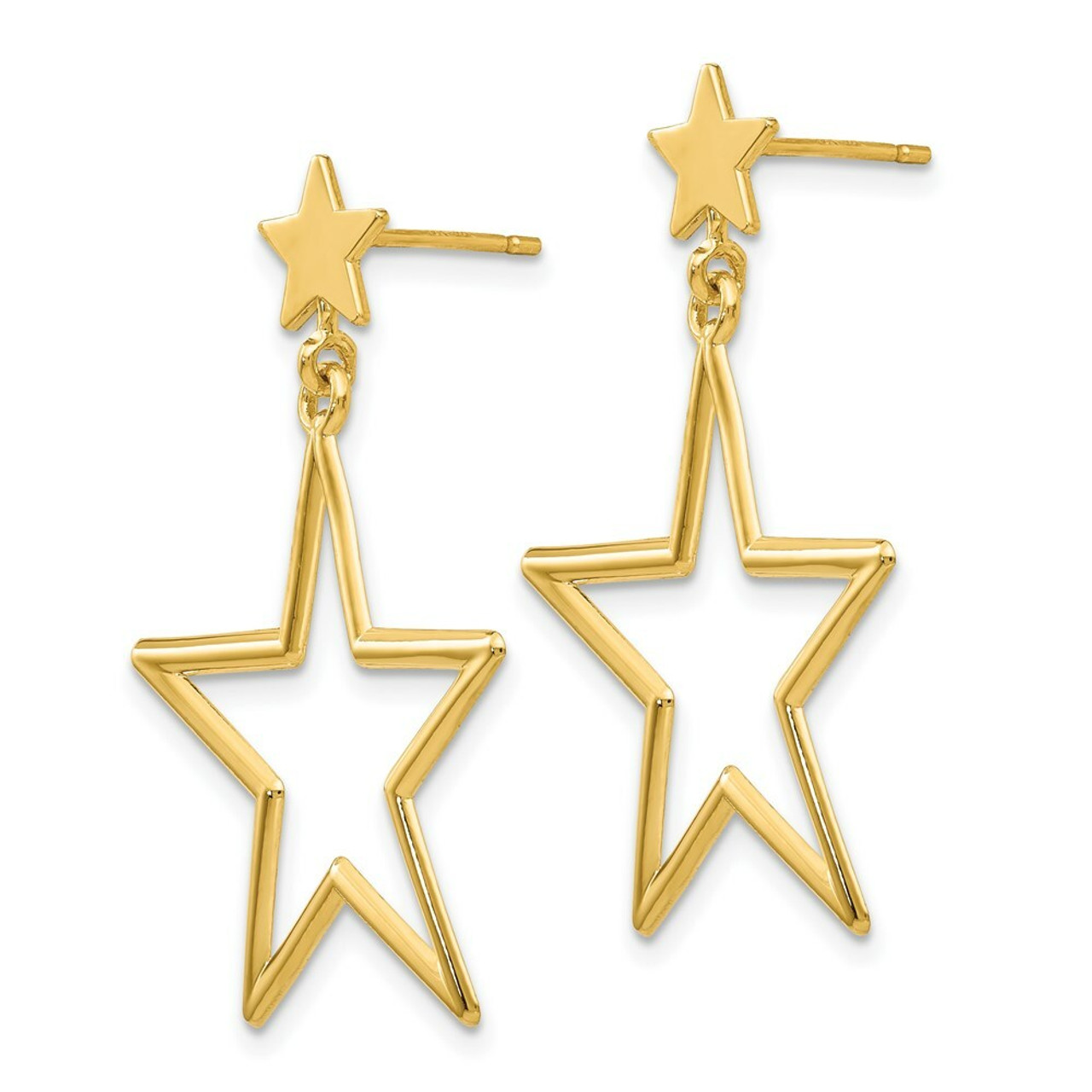 14K Yellow Gold Star Dangle Post Earrings - (B42-522)