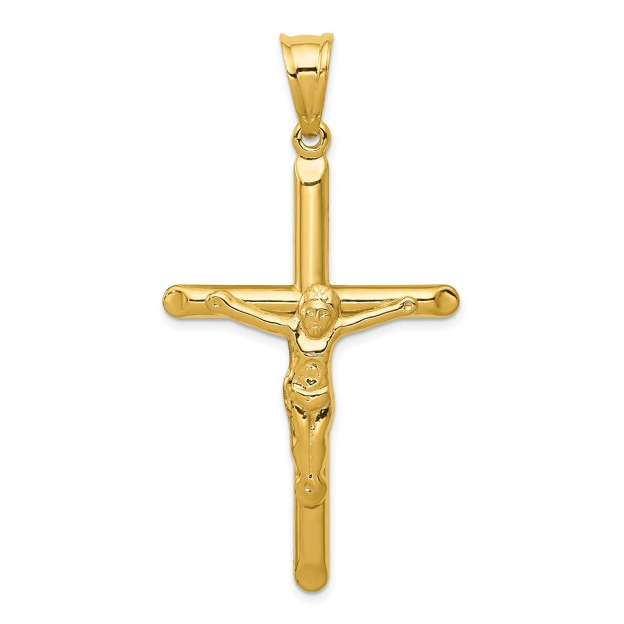 14K Yellow Gold Polished Hollow Crucifix Pendant - (A83-292)