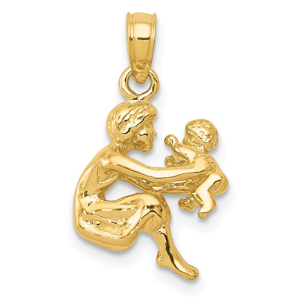 14K Yellow Gold Mother holding child Pendant - (A83-370) - Roy