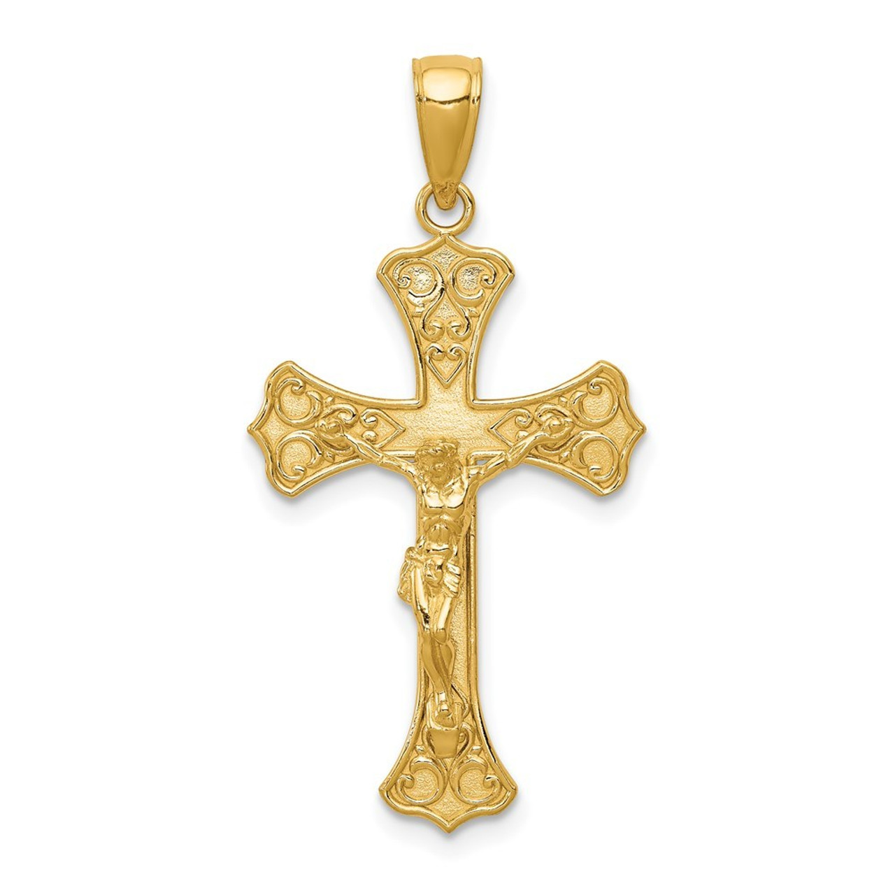 14K Yellow Gold Crucifix Pendant 36mm length - (A83-849)