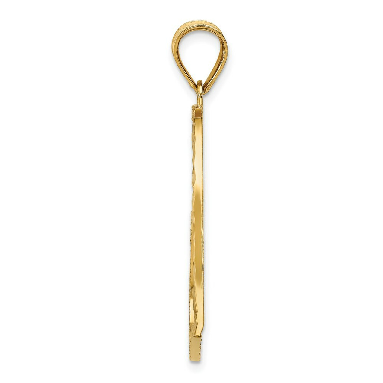 14K Yellow Gold Solid Satin Diamond-cut Large Reversible Heart Pendant - (A83-982)