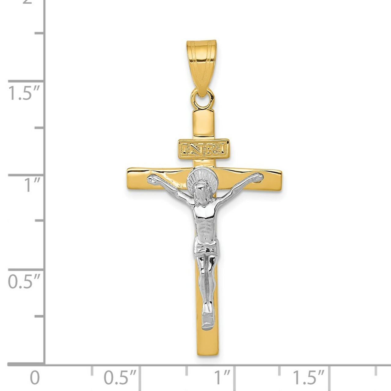 14K Two-tone Gold INRI Crucifix Pendant 44mm length - (A84-511)