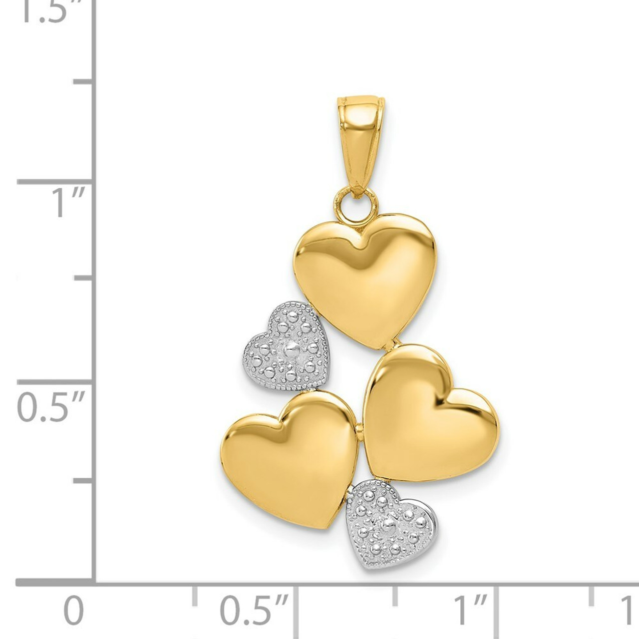 14K Two-tone Gold Polished Heart Cluster Pendant - (A85-104)