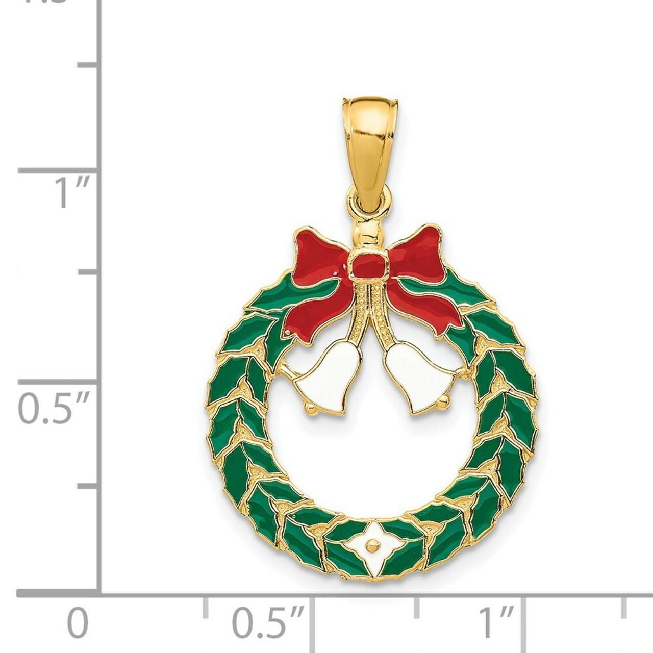 14K Yellow Gold Enameled Christmas Wreath Pendant - (A85-437)
