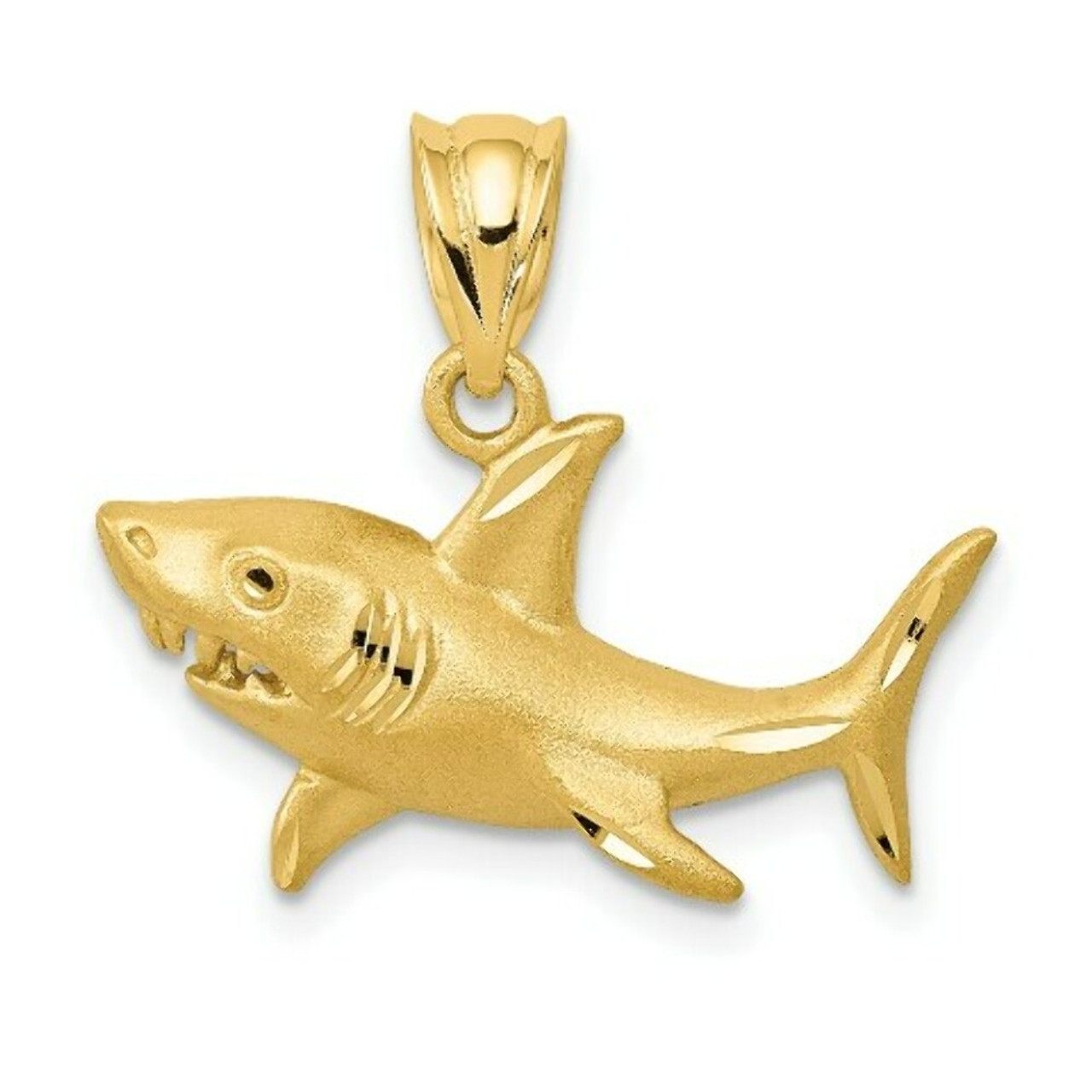 14k Yellow Gold Satin & Diamond-cut Shark Pendant - (A87-327)