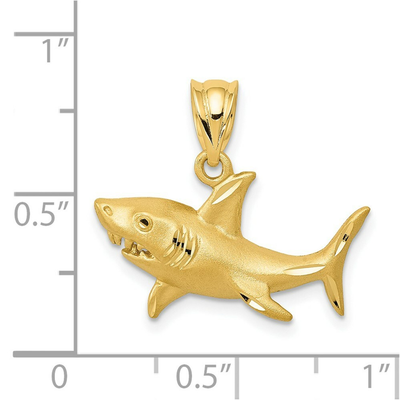 14k Yellow Gold Satin & Diamond-cut Shark Pendant - (A87-327)