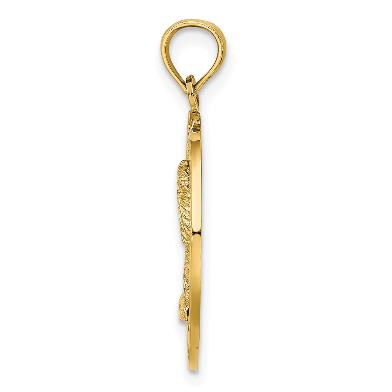 14K Yellow Gold Pawleys Island Round Frame With Palm Tree Charm Pendant - (A91-715)