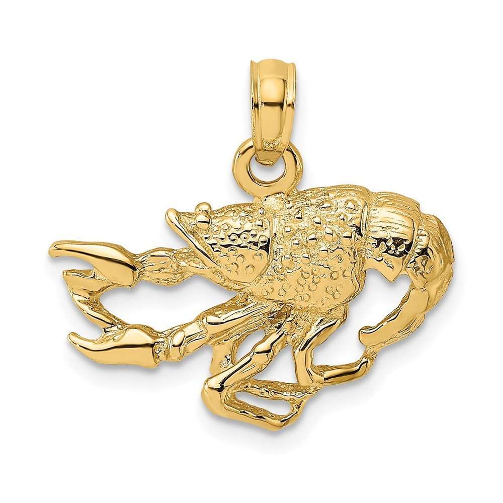 14K Yellow Gold 2-D Textured Crawfish Charm Pendant - (A92-694