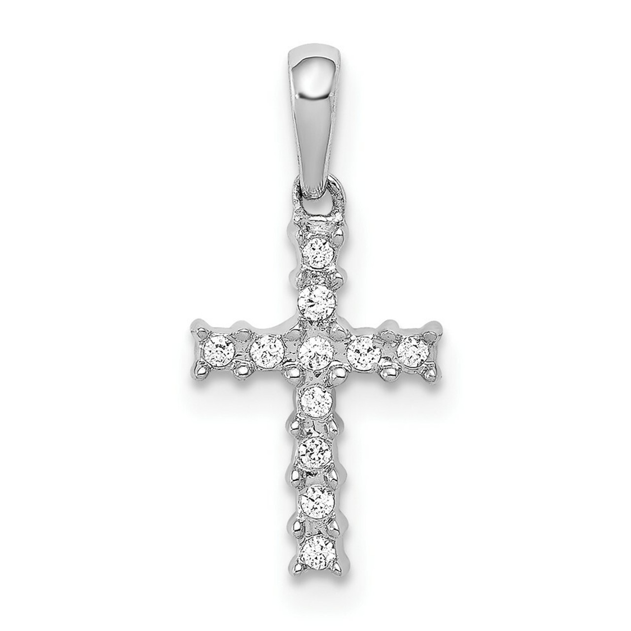 14K White Gold Diamond Cross Pendant 1/15-Carat - (A97-293)