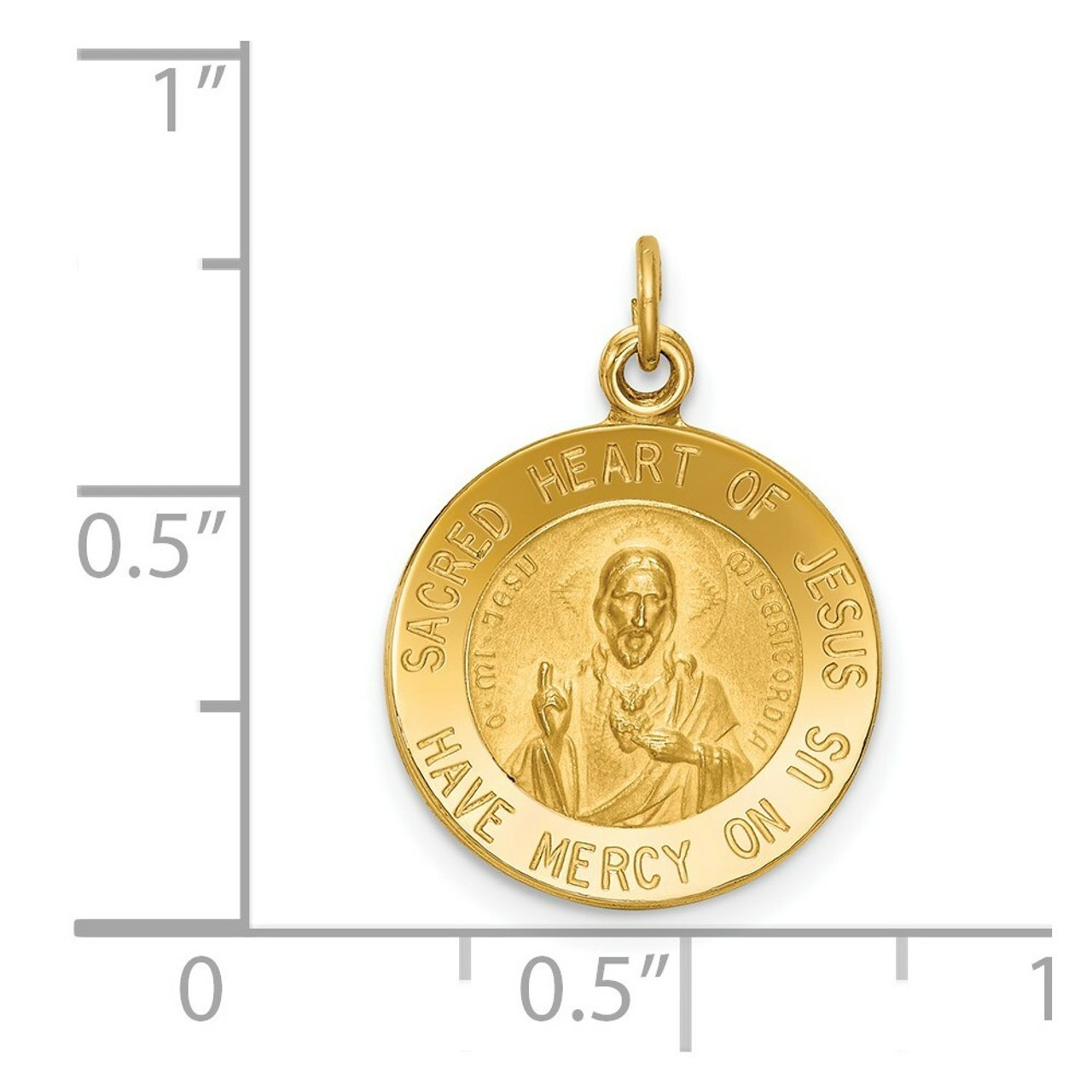 14K Yellow Gold Sacred Heart of Jesus Medal Charm - (A98-627)