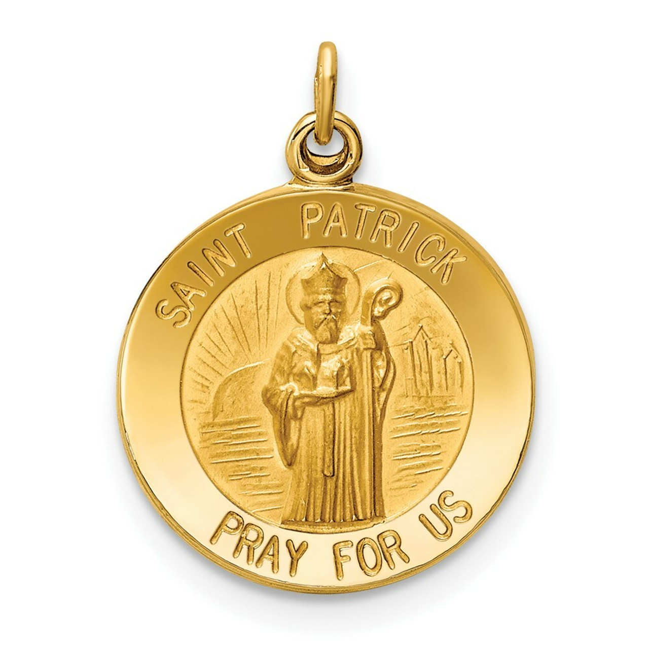 14K Yellow Gold Saint Patrick Medal Charm 15mm width - (B11-491)