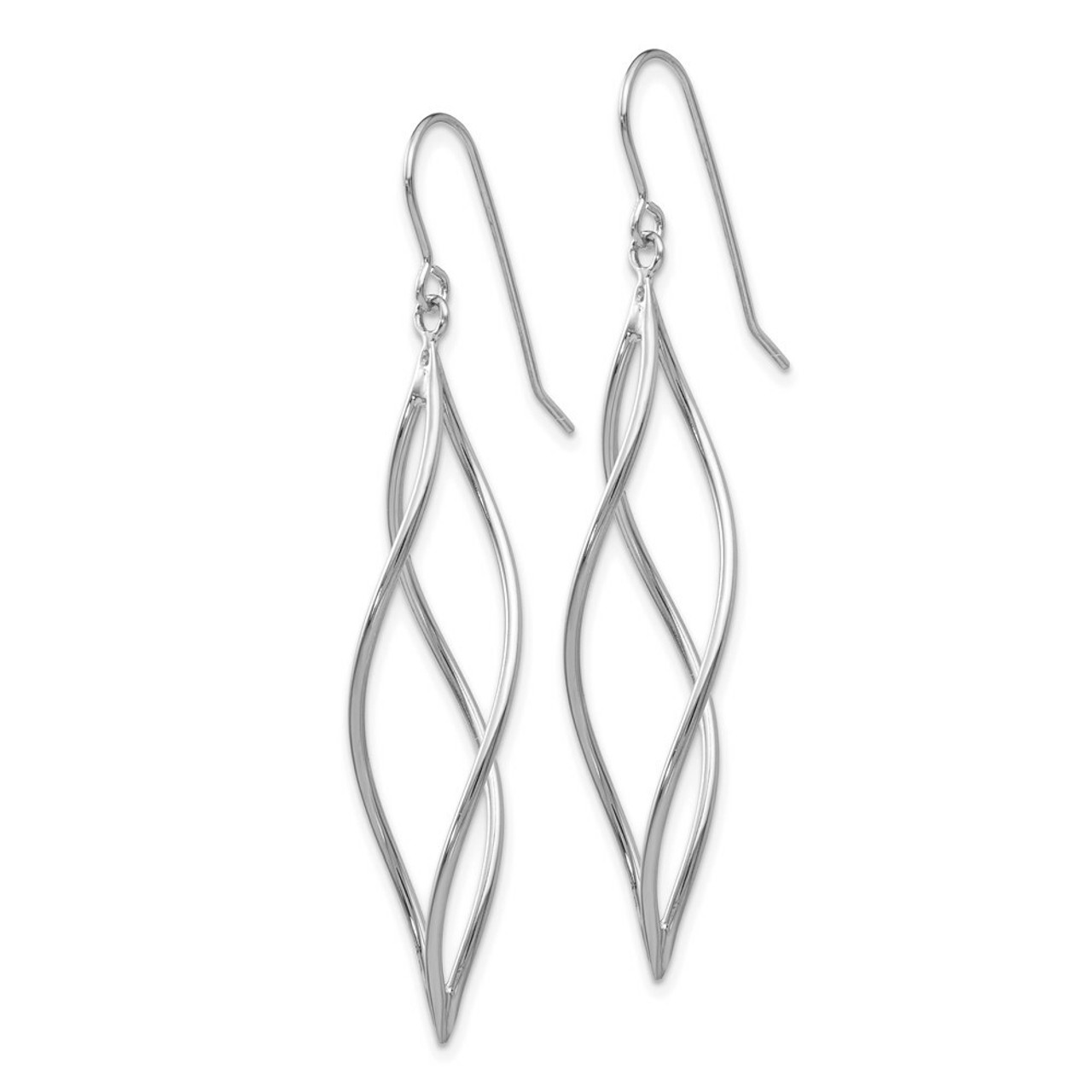 14K White Gold Polished Long Twisted Dangle Earrings - (B42-310)