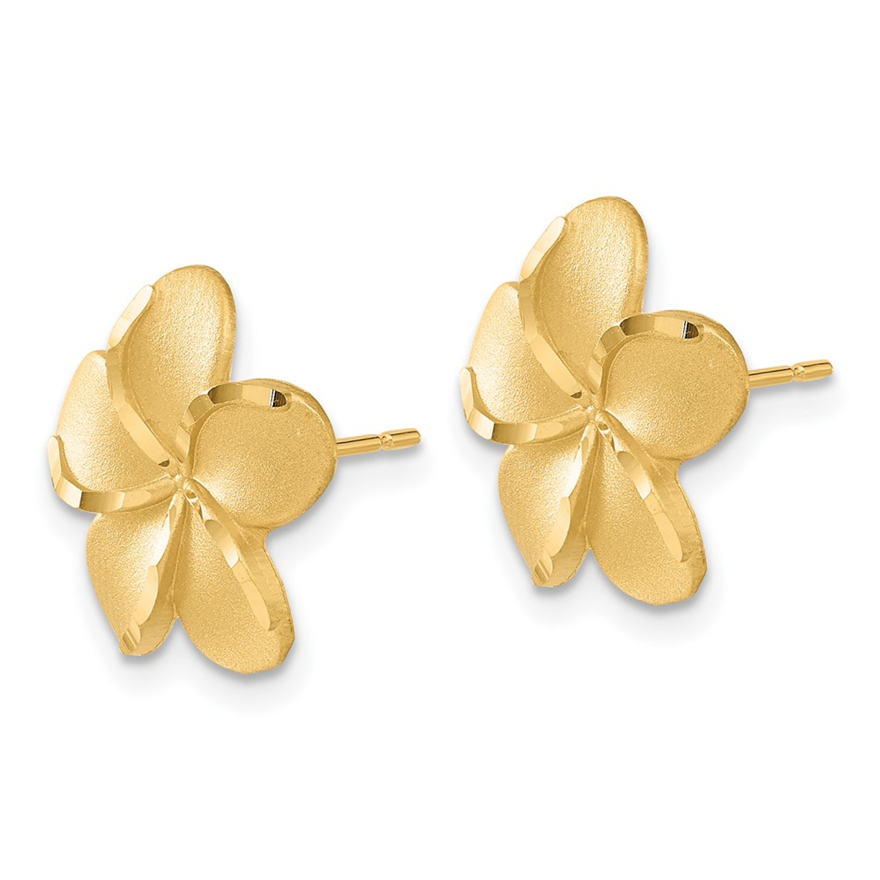 14K Yellow Gold Plumeria French Wire Earrings - (B42-760)