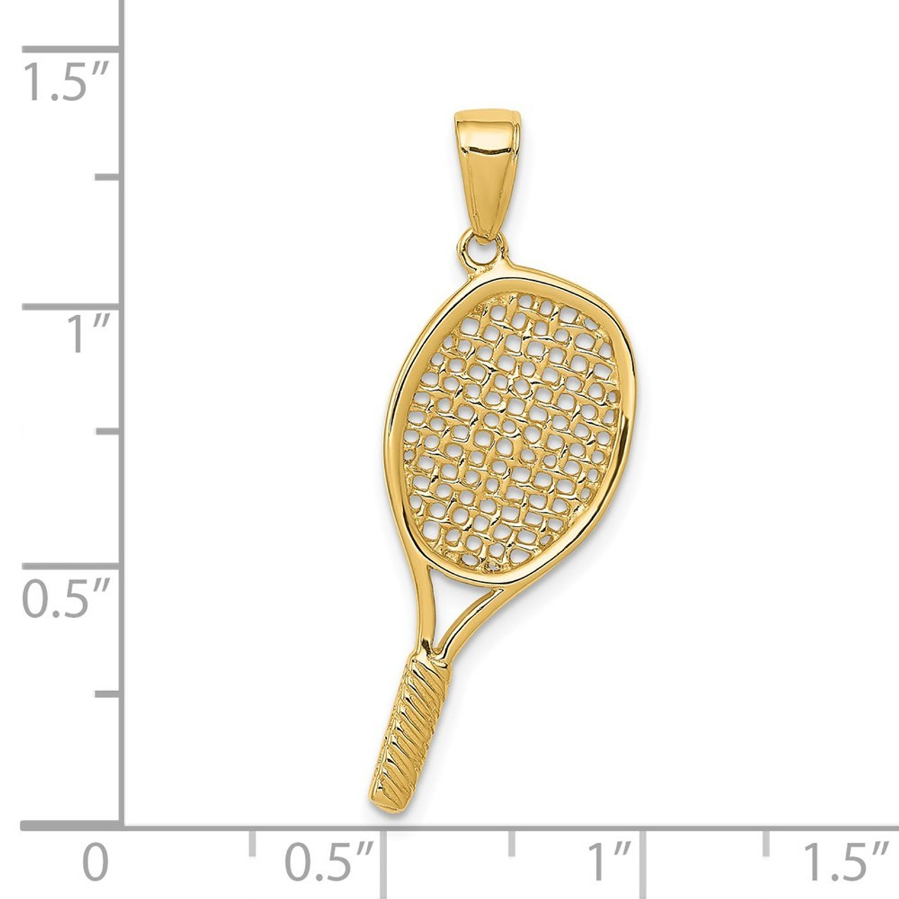 14K Yellow Gold Solid Polished 3-D Tennis Racquet Pendant - (A83